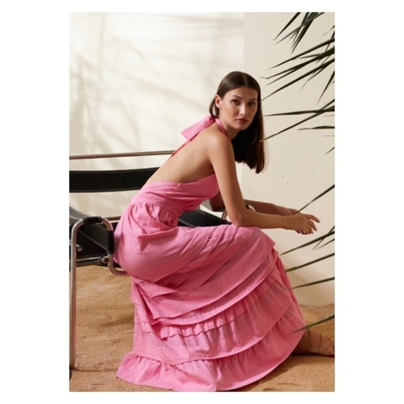 NEW RUE STIIC Sierra Backless Halter Maxi Dress Bright Pink XS - Picture 4 of 12